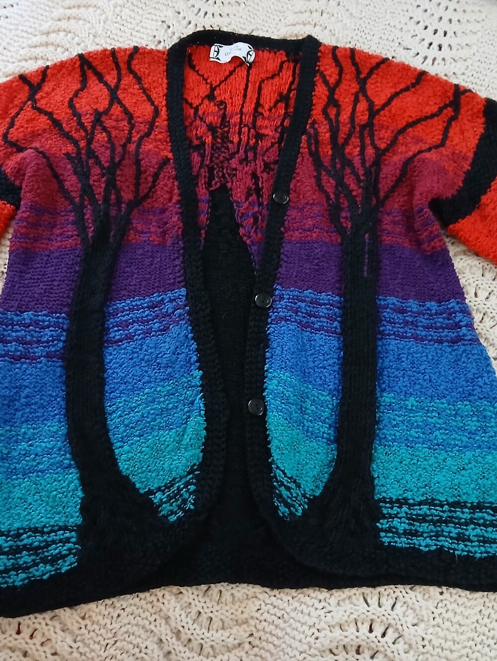 Vintage Artisan SANDY D’ANDRADE Unique Tree Of Life Knit Sweater